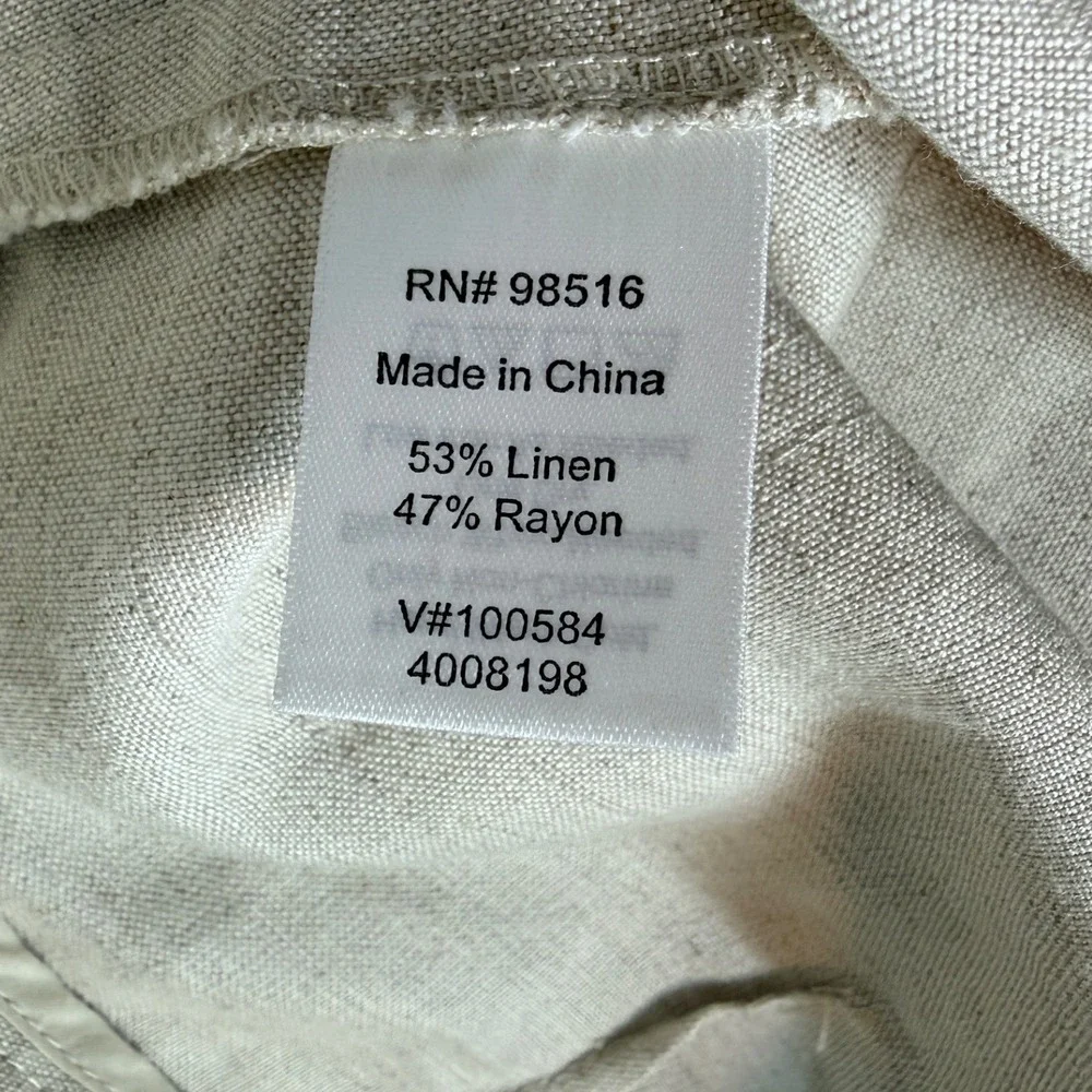 Coldwater Creek Pants Women 16 Beige Natural Fit Linen Blend Drawstring Straight